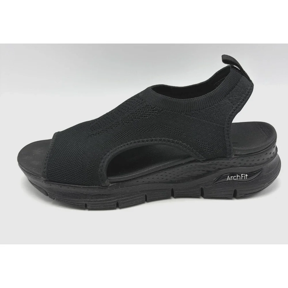 Skechers Arch Fit City Catch Sandals Womens 6 Black Textured Knit Comfort Sling